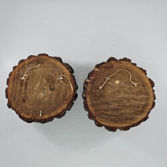 Handcrafted Wood Walnut Owl Wall Art Rustic Decor Set of 2 Nature Folk Art - Picture 4 of 10